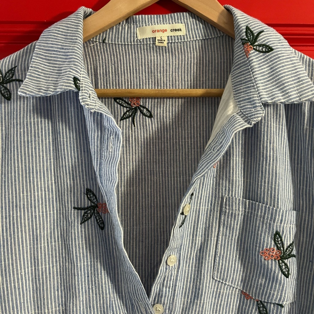 Orange Creek blue and white embroidered dress size large - Picture 2 of 7